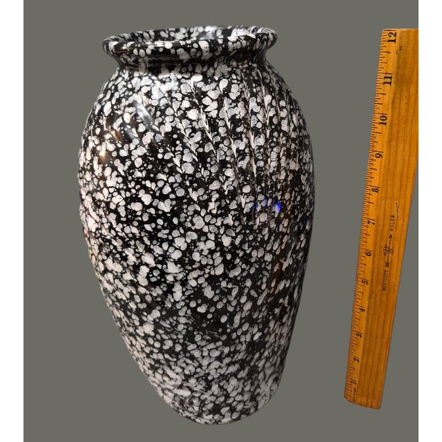 Vintage Art Deco Style Speckled Ceramic Black & White Vase For Sale - Image 4 of 11