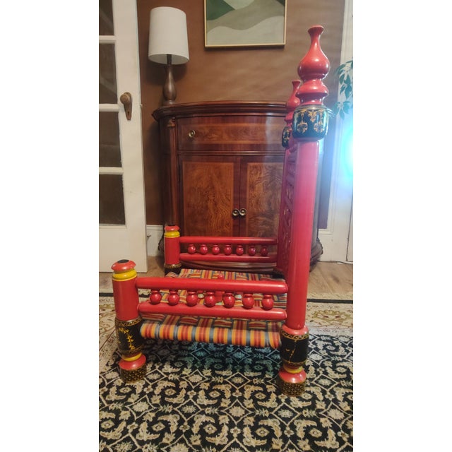 Wood Vintage Pakistani Punjabi Tribal Wedding Chair & Wooden Charpai Cot For Sale - Image 7 of 15