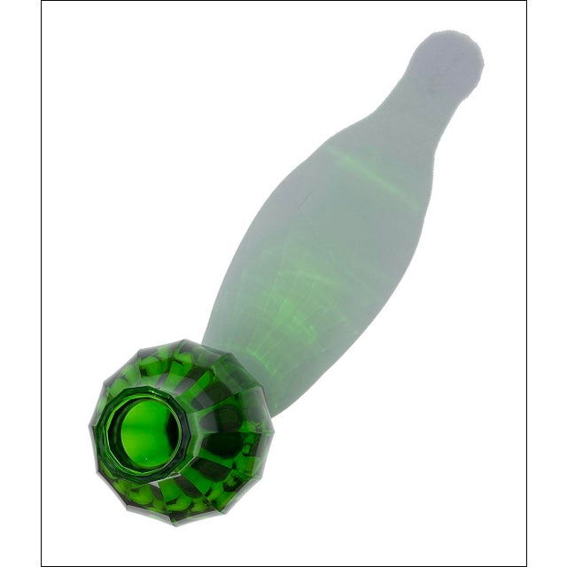 Vintage Facet Cut Emerald Green Czech Art Glass Vase For Sale In New York - Image 6 of 9