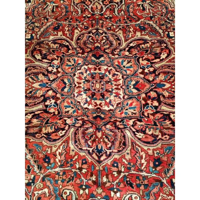 Vintage Persian Heriz Rug, Hand-Knotted Wool, Geometric Medallion Pattern, Red & Ivory, 10x13 For Sale - Image 11 of 16