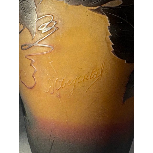 French art nouveau cameo glass vase. Beautiful colors with fine details acid cut. Dates back to around 1910. Impeccable...