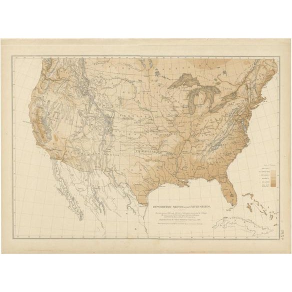 Late 19th Century Antique Hypsometric Map of the United States by Walker, 1874 For Sale - Image 5 of 5