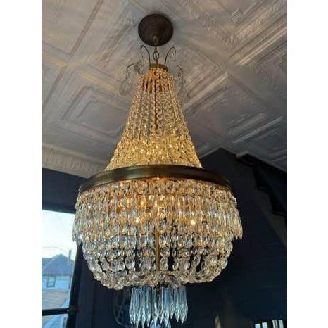 Vintage Chandelier- Extraordinary French Montgolfière Empire-Brass & Crystal Basket Chandelier An exquisite French Empire...