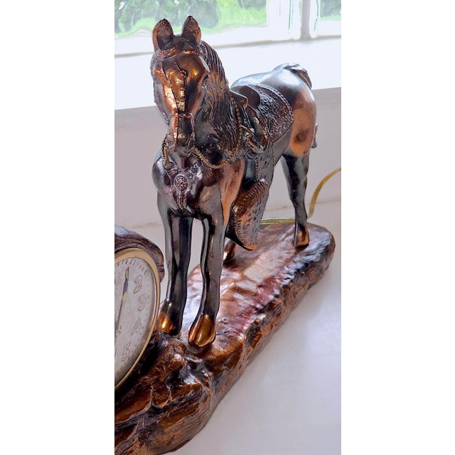 Vintage Copper Horse Mantel Clock by Wm. L. Gilbert – Electric Western Shelf Clock, New Haven Era Antique Collectible For Sale - Image 4 of 18