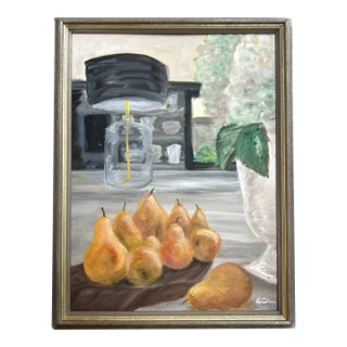 Contemporary Impressionist Still Life Painting With Pears “Amy Beth’s Kitchen” For Sale