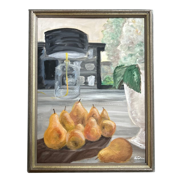 Contemporary Impressionist Still Life Painting With Pears “Amy Beth’s Kitchen” For Sale