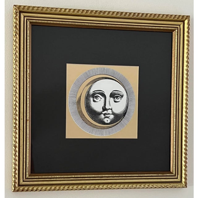 Vintage Fornasetti Attributed, Sun and Moon, Sole E Luna, Matted, Gilt Frame For Sale In Miami - Image 6 of 9