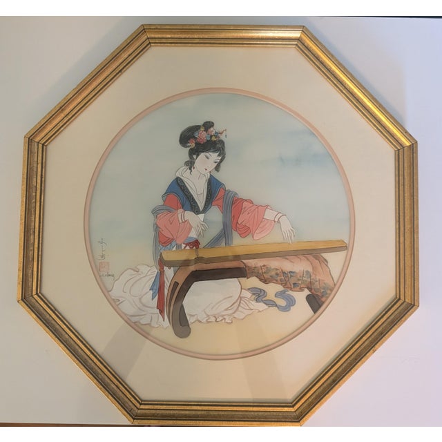 This is a traditional Chinese Gongbi (工笔) figure painting, rendered in a detailed, fine-line technique with delicate...
