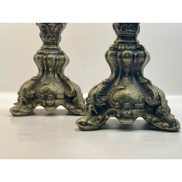 Mid 20th Century Red Faceted Baroque Inspired Candlesticks-a Pair For Sale - Image 4 of 9