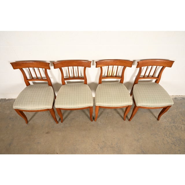 1980s Kindel Furniture Regency Solid Cherry Wood Klismos Dining Chairs, Set of Four For Sale - Image 5 of 14