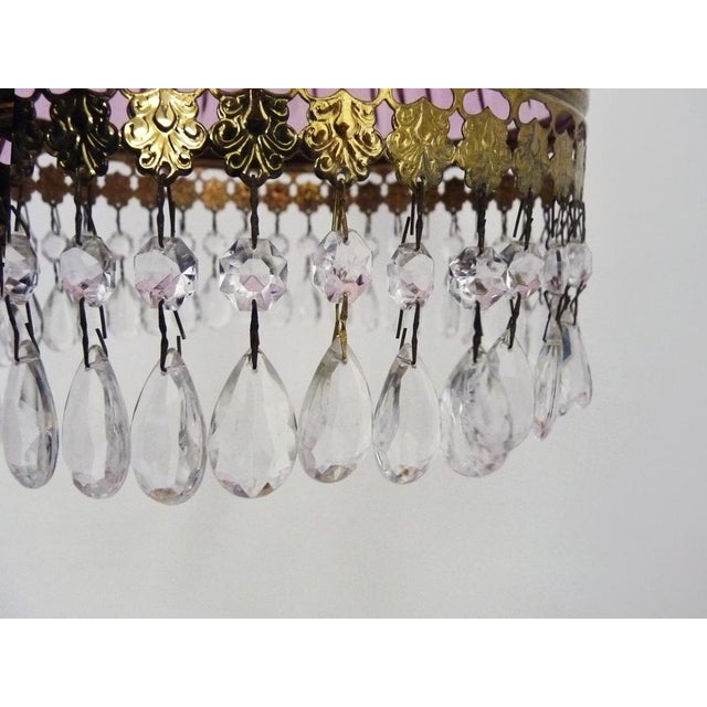 Metal Vintage Pink Pendant Light with Tassels and Patterned Glass Globe, 1970s For Sale - Image 7 of 9