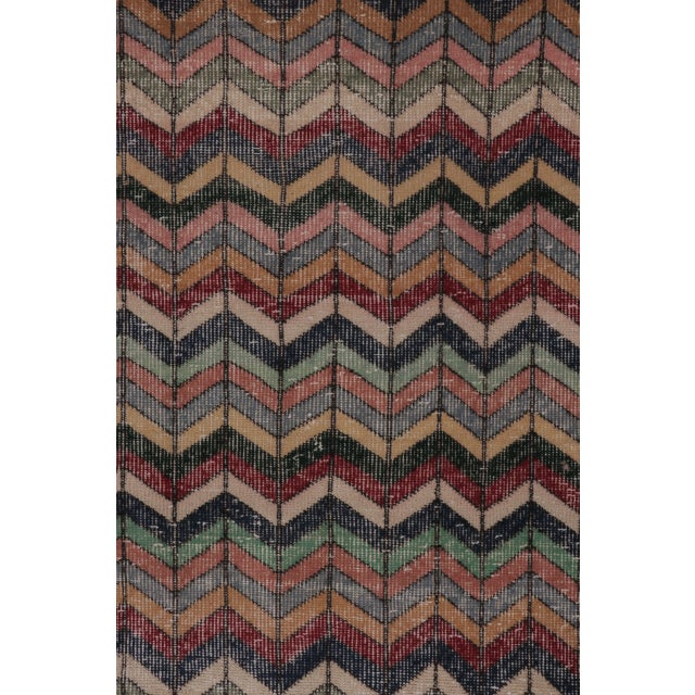Rug & Kilim Vintage Turkish Rug With Distressed Chevron Pattern in Multicolor - Rug & Kilim For Sale - Image 4 of 10