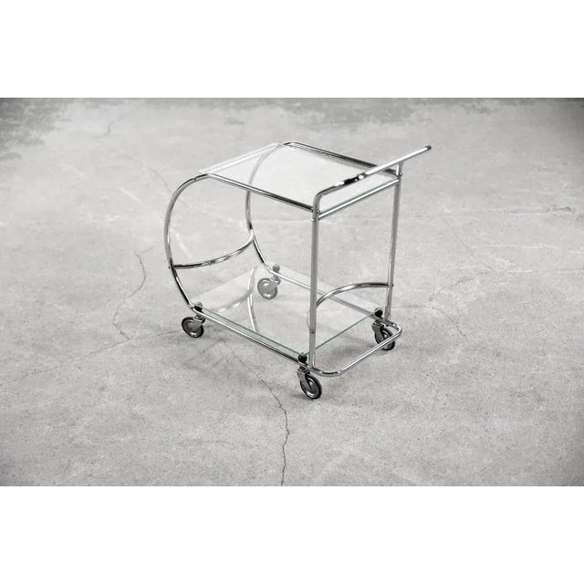 Silver Vintage Art Dèco Tubular Steel Chrome Plated and Glass Bar Cart, 1950s For Sale - Image 8 of 12