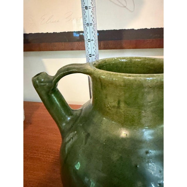 French Antique Pottery Green Glaze Ceramic Jug Earthenware Confit Vessel Cruche For Sale - Image 4 of 6