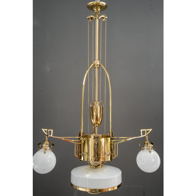 Art Deco Adjustable Chandelier with Opal Glass Shades, Vienna, 1920s For Sale - Image 3 of 18