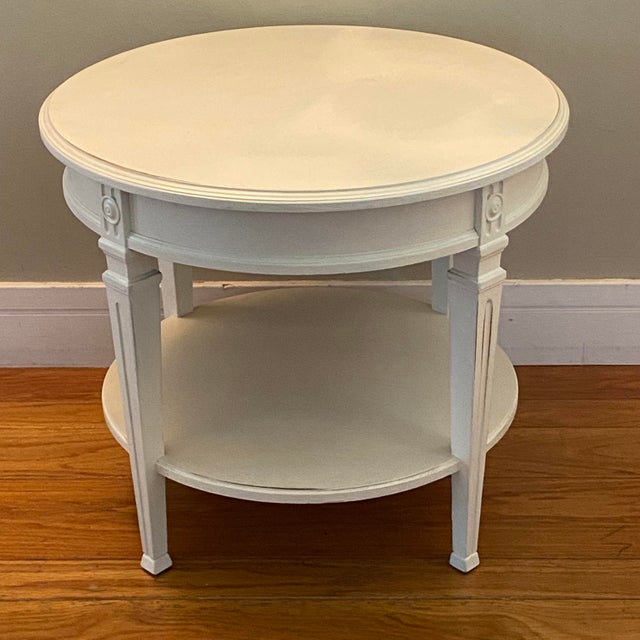 Drexel Heritage Drexel Heritage Round White Side Table With Lower Shelf For Sale - Image 4 of 12