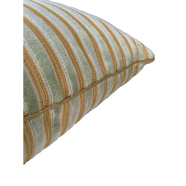 Light Green Pair of Euro Pillows in Striped Velvet Rose Tarlow Fabric For Sale - Image 8 of 8