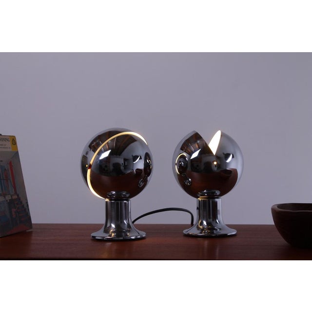 Chrome Eclisse Eyeball Kugel Table Lamps attributed to Hillebrand, 1960s, Set of 2 For Sale - Image 6 of 16