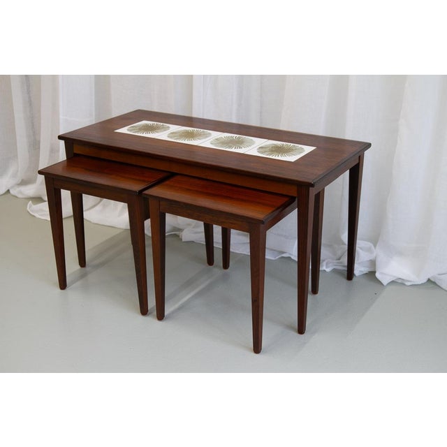 Danish Modern Rosewood & Ceramic Tile Nesting Tables, 1960s, Set of 3. Nest of three rosewood tables by Kvalitet, Form &...