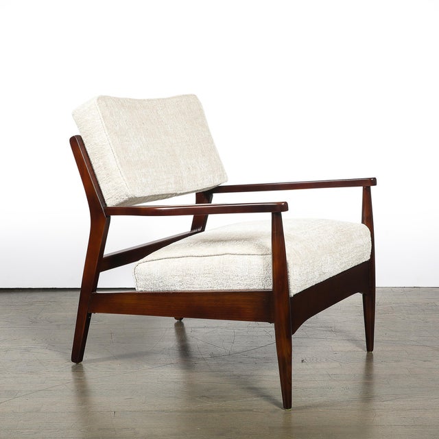 Pair of Mid-Century Modern Walnut Armchairs With Off-White Textural Upholstery For Sale - Image 16 of 18
