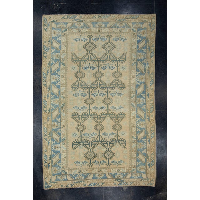 Cream & Blue Turkish Vintage Rug 6'4" x 9'8" For Sale - Image 9 of 9