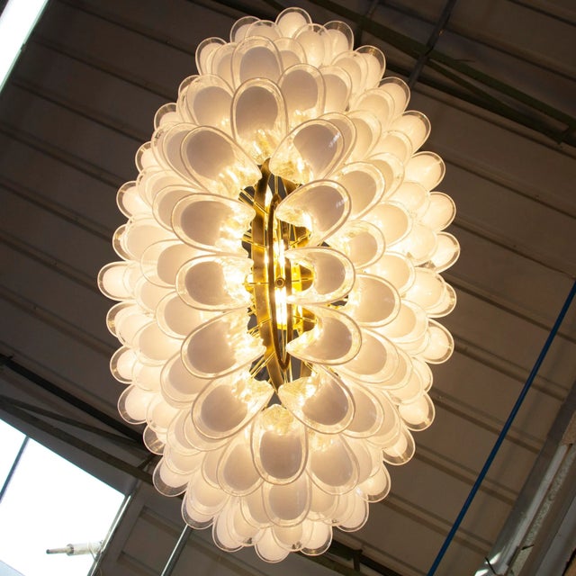 Large Italian Oval Suspension Chandelier in White Murano Glass, 1990s For Sale - Image 9 of 12