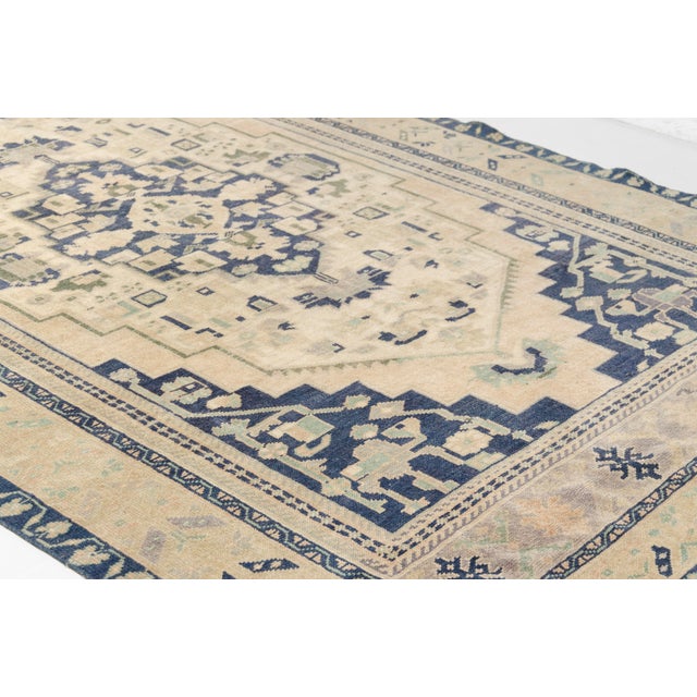 Mid 20th Century Anatolian Medallion Rug in Indigo, Cream & Muted Green For Sale - Image 4 of 8