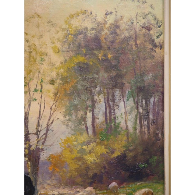 19th Century French Pastoral Oil Painting, the Shepherd and His Flock by Derians For Sale - Image 10 of 18