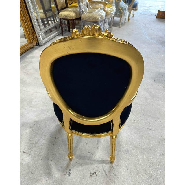 Rococo Rococo Black Velvet Accent Chair With Luxurious Gold Leaf Details For Sale - Image 3 of 8