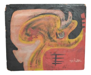 1960s Mexican Artist Rodolfo Nieto Abstract Oil Painting Morton Label
