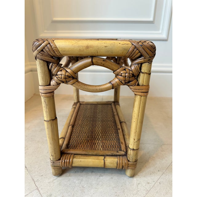 French Vintage French Rattan and Cane Small Table or Stool For Sale - Image 3 of 15