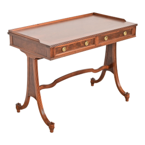 Baker Furniture English Regency Burled Walnut Writing Desk or Console Table, Newly Refinished