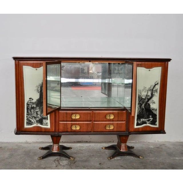 Buffet sideboard by F.lli Rigamonti Desio (Milan), mahogany wood, rosewood with pearwood interiors. Brass details. Back-...