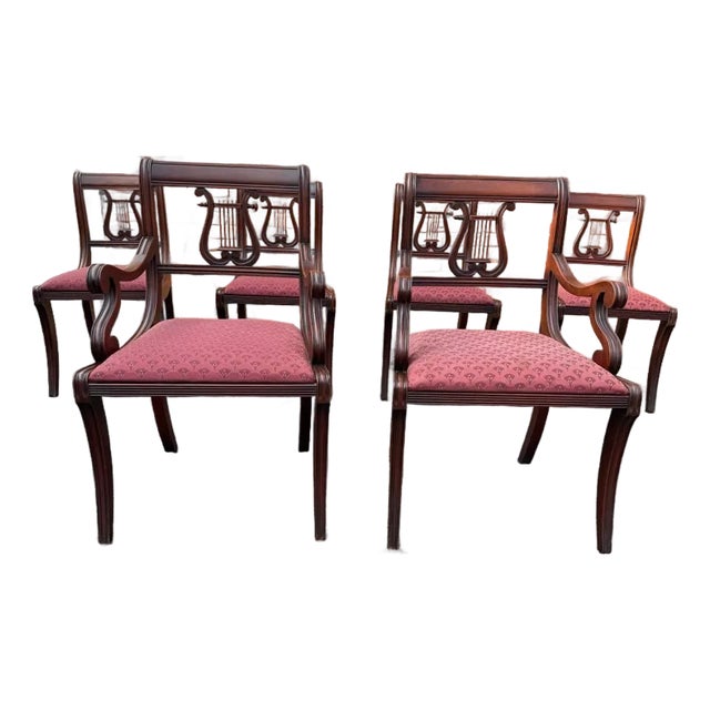 Vintage Regency Duncan Phyfe Style Harp Back Lyre Back Dining Chairs by Hathaway's For Sale