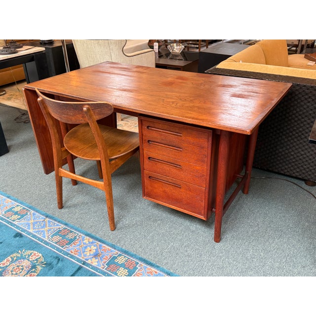 Mid 20th Century Mid 20th Century Danish Design Extension Office Desk, Teak Wood For Sale - Image 5 of 13