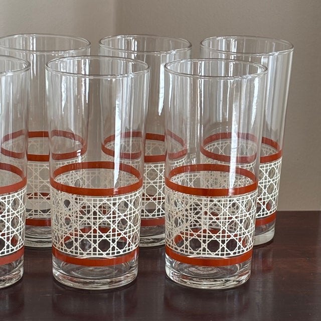 Large Mid-20th Century Woven Cane Pattern Tumblers -- Set of 7 For Sale - Image 11 of 16