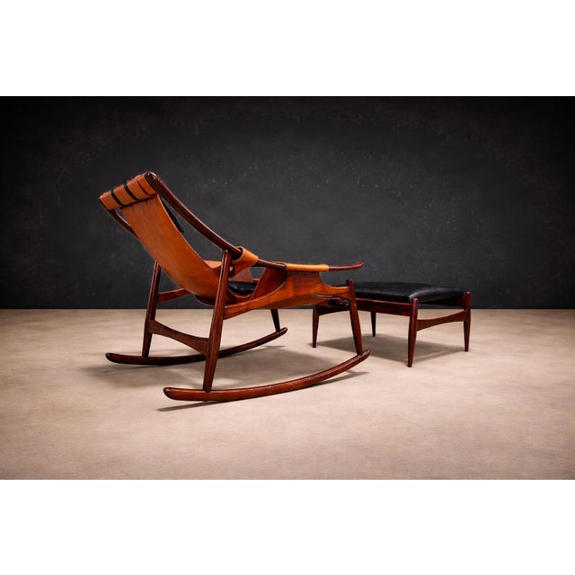 Rocking Chair with Ottoman in Rosewood & Leather, Liceu de Artes, 1960s - Lot 600 For Sale In New York - Image 6 of 12