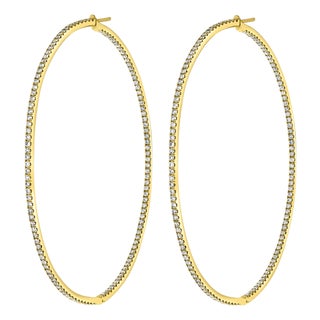 4.5 Carat Very Large Diamond Hoop Gala Cocktail Earrings in 14 Karat Yellow Gold For Sale