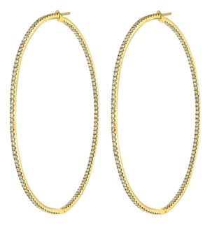 4.5 Carat Very Large Diamond Hoop Gala Cocktail Earrings in 14 Karat Yellow Gold