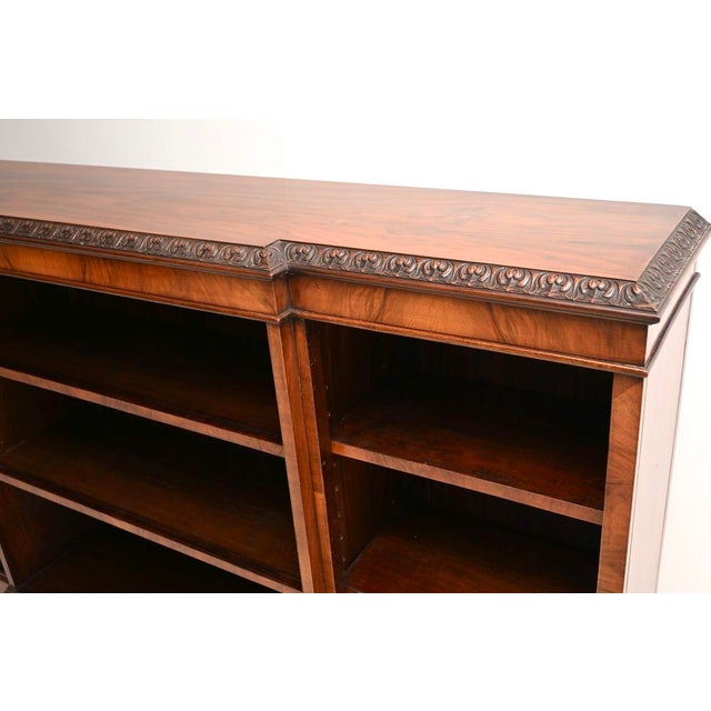 Brown Antique Walnut Breakfront Open Bookcase, 1920 For Sale - Image 8 of 11