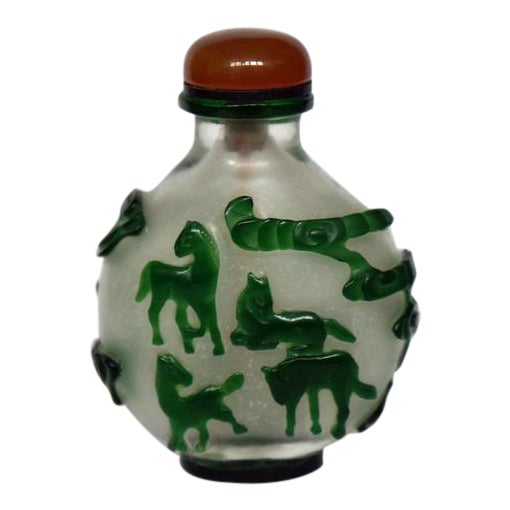 Download Green Overlay Frosted Glass Snuff Bottle With Eight Horses Of King Mu Chairish