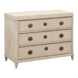 1860s Swedish Gustavian Style Painted Wood Three-Drawer Chest with Carved Motifs For Sale