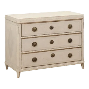 1860s Swedish Gustavian Style Painted Wood Three-Drawer Chest with Carved Motifs
