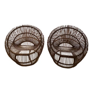 Pair Franco Albini 1960s Rare Rattan Sculptural Mid Century Lounge Chairs, Attributed To For Sale