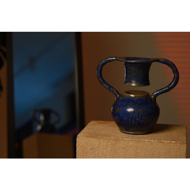 Ceramic Blue Ceramic Vase For Sale - Image 7 of 9