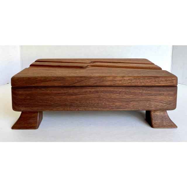 Mid 20th Century Hand-Made Signed Art Deco Wood Jewelry Accessory Box For Sale - Image 9 of 13