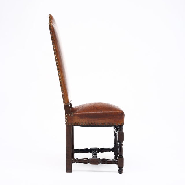 Brown Four Louis XIII Style Leather Dining Chairs For Sale - Image 8 of 9