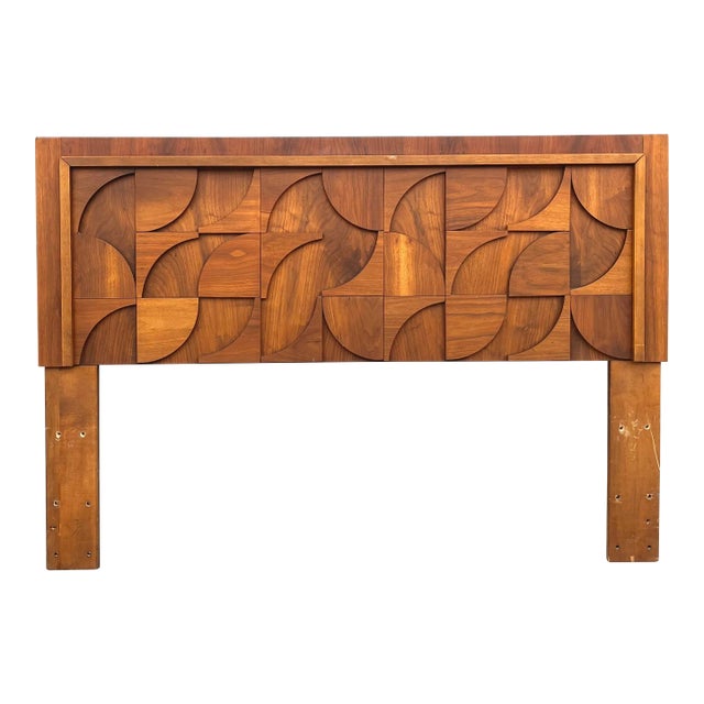 Brutalist Queen Headboard With Geometric Abstract Motif by Lane For Sale