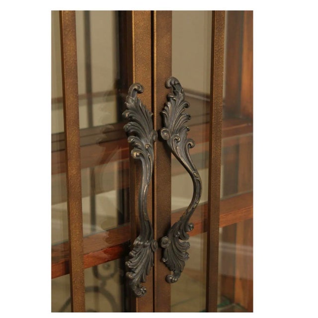 Mediterranean Beautiful Vintage Labeled Henredon Tuscan Style Large Scrolled Iron Door Curio Cabinets For Sale - Image 3 of 9