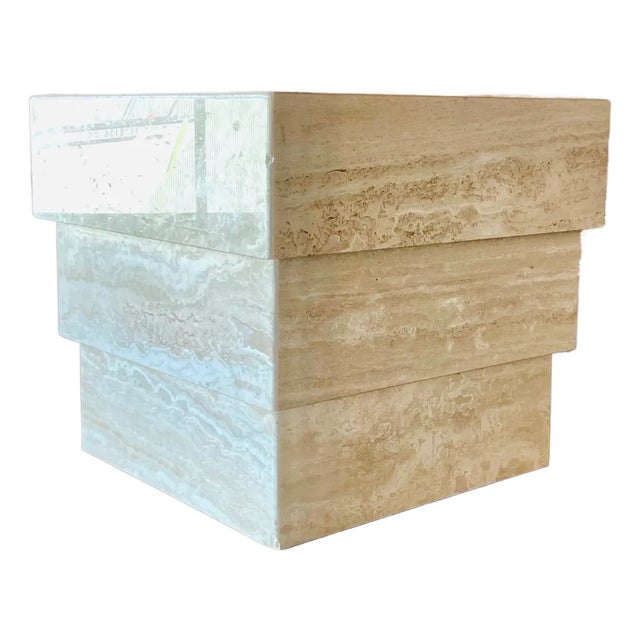 Mid Century Italian Modern Travertine Petite Side Table or Low Pedestal For Sale
